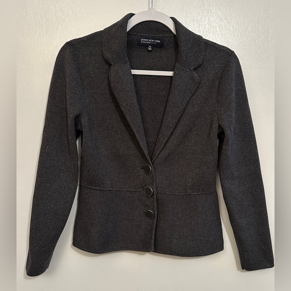 Jones New York Women’s Signature Petite Combed Cotton Gray Blazer, Size SP